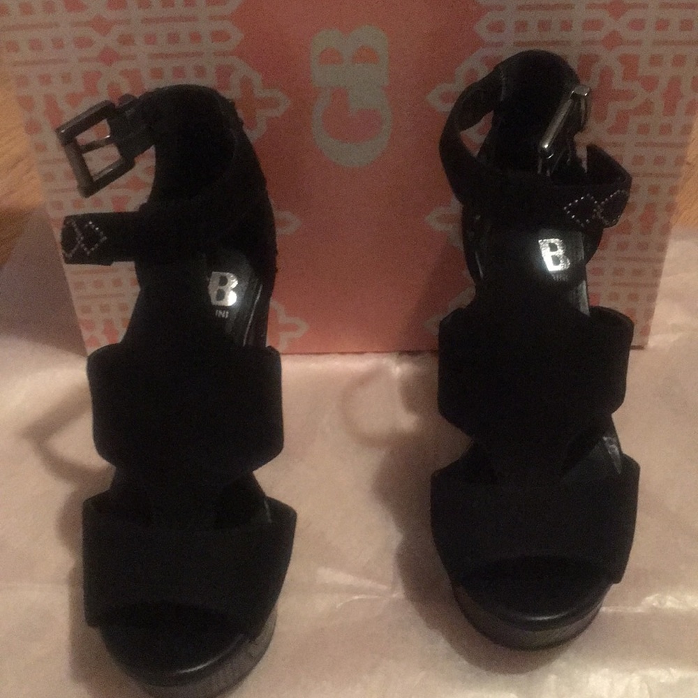 GB by Gianni Bini Black Embellish Wedge Sandals